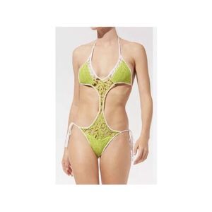 Solid & Striped The Marina Crochet Onepiece Monokini In  Kiwi Green $250